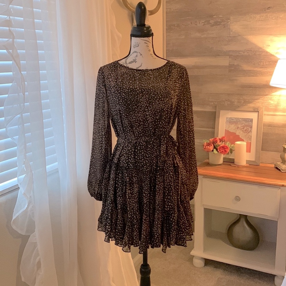 Lined leopard print sheer dress; Size Medium